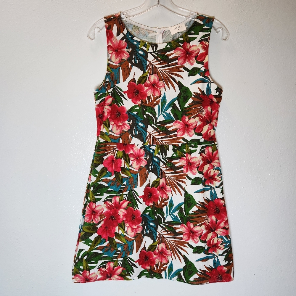 Everly Hibiscus Floral Vibrant Print Sleeveless Linen Blend Dress Size Medium